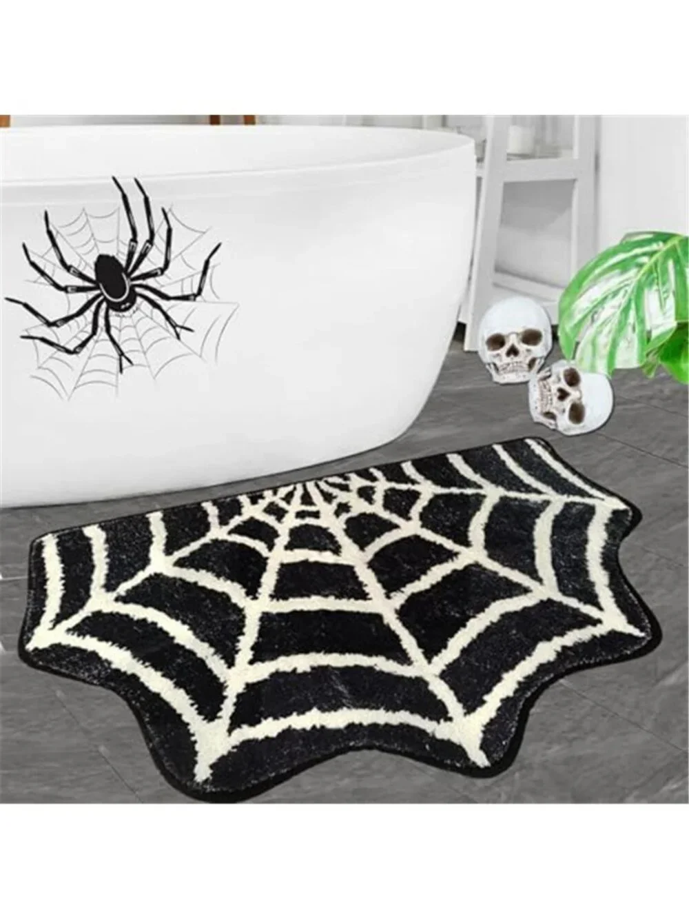 Spider Web Bath Mat Rug,31x20 Inch Halloween Bathing Mat Non-Slip
